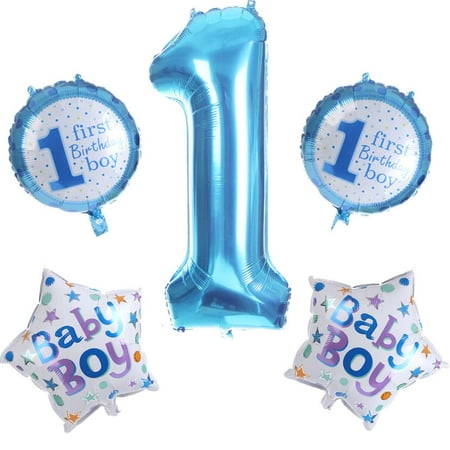 5pcs Baby 1st Birthday Foil Star Heart Balloons Baby Boy Girl 1