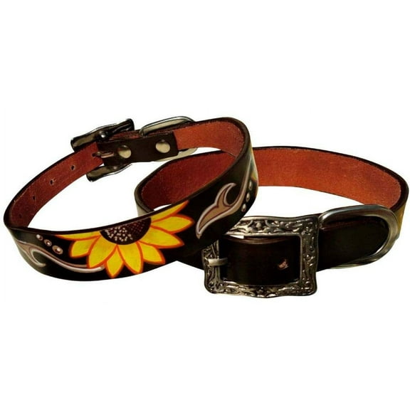 Showman Couture Sunflower Overlay Leather Dog Collar (Small)