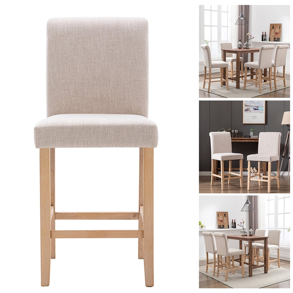 Gplesas Sturdy Chair High Back Fabric Furniture Wood Legs Beige Dining