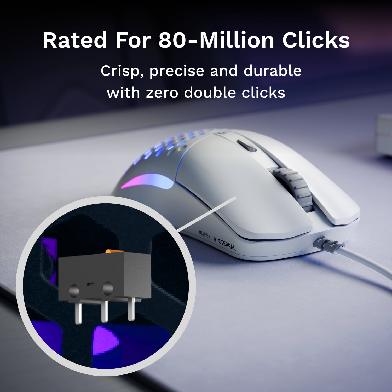 Glorious Model O Eternal Ultralight RGB Gaming Mouse - Wired - 55g Lightweight - Customizable RGB Lighting - 6 Programmable Buttons - Symmetrical Design - 12K DPI Optical Sensor - PC / Mac - White