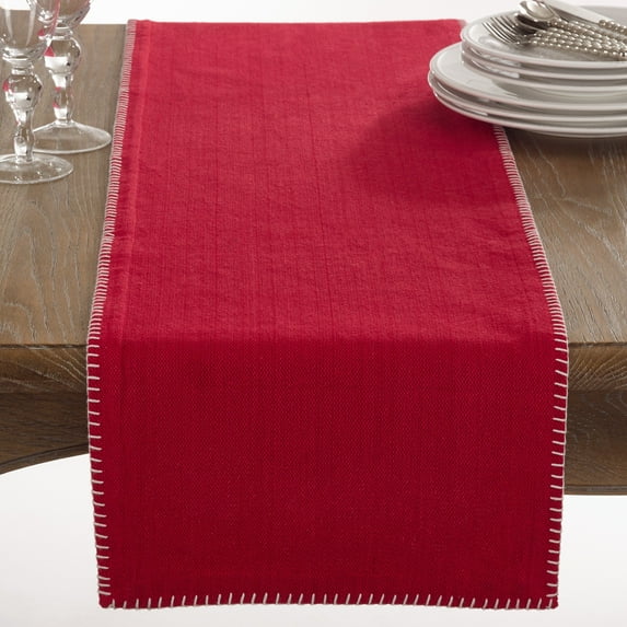 Saro Lifestyle Celena Collection Whip Stitched Design Cotton Table Runner Red