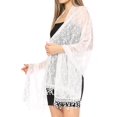 thumbnail image 3 of Sakkas Mari Women's Large Lightweight Soft Lace Scarf Wrap Shawl Floral and Fringe - Style4-White - One Size, 3 of 5