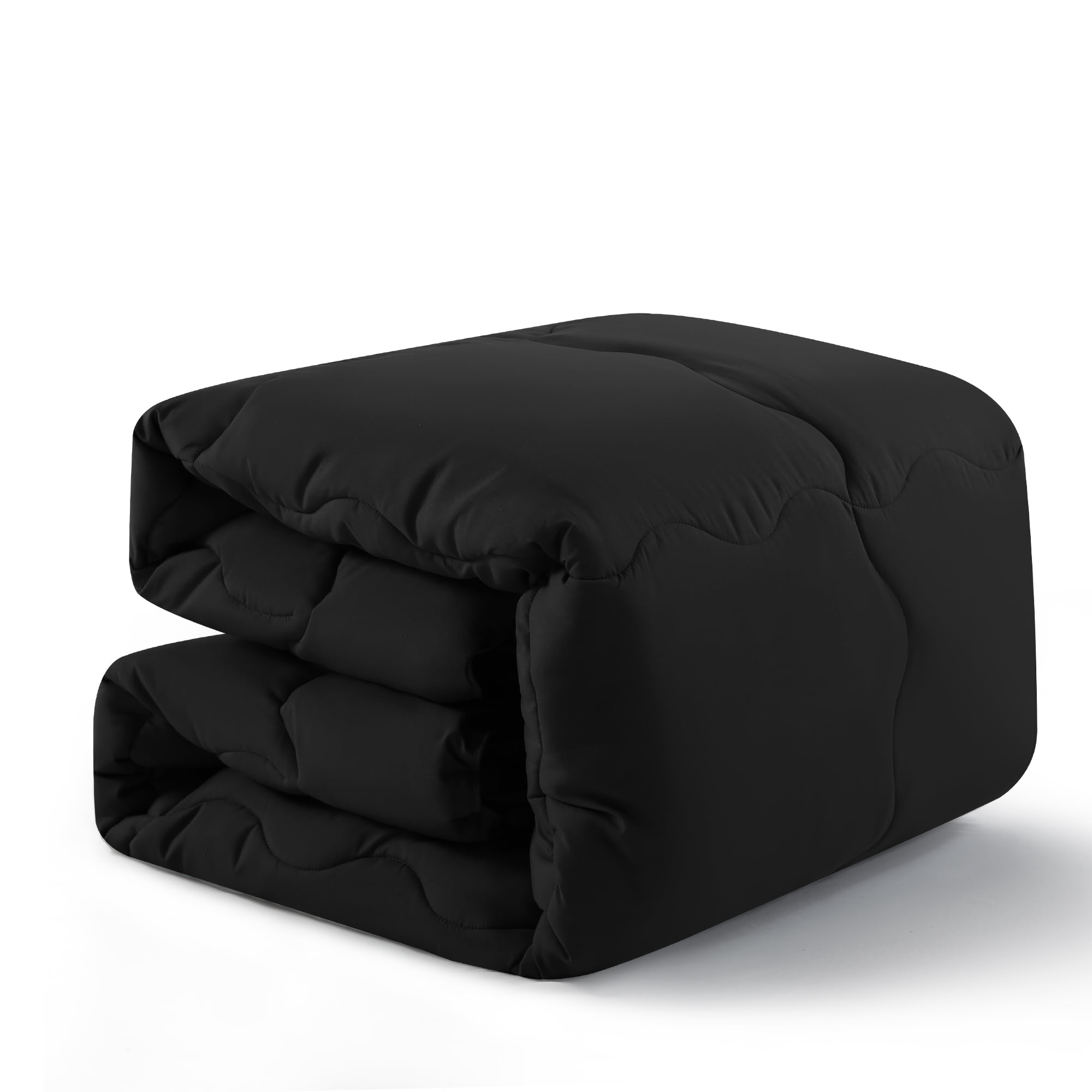Oversized Queen Comforter, Winter Warm Comforter Ultra Soft Quilted Duvet Insert with Corner Tabs, Wavy Box Stitched, Luxury Fluffy Lightweight (Black,98 x 98 inch)