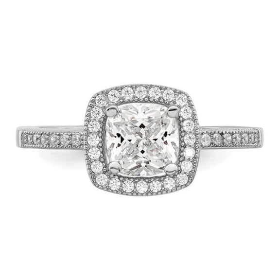 Dewberry Diamond CZ Halo Engagement Ring for Women Sterling Silver Rhodium Plated Size 6
