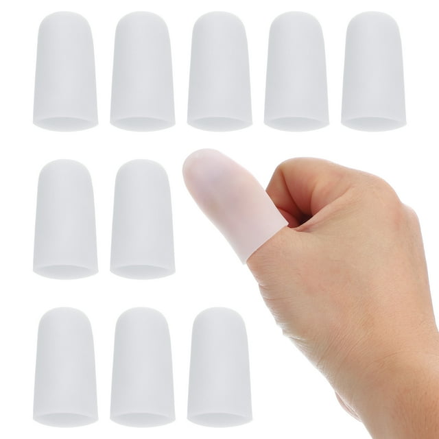 Protector de Punta de Dedo de Gel de Silicona Uxcell 10Pcs 1.6" Blanco