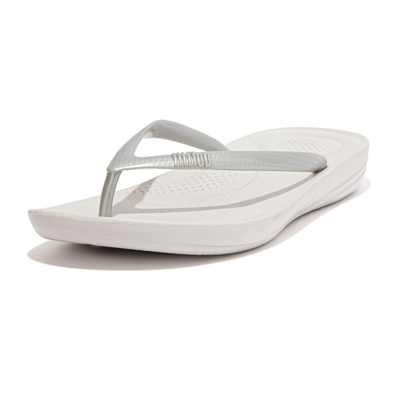 Chanclas FitFlop iQushion de goma plateadas para mujer, talla 10 US