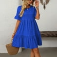 thumbnail image 6 of felwors Womens Summer Dress Ruffle Sleeve Smocked Crew Neck Midi Dresses Casual Flowy Tiered Swing Boho Beach Sundress Blue, XXL, 6 of 8