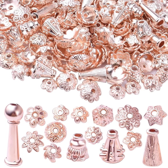 100g Rose Gold Mixed Styles Flower Bead End Caps Flower Spacer Beads Jewelry Making for DIY Necklace Bracelet Earrings Crafts Handmade Decoration