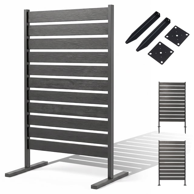 Gymax 37'' W x 64'' H Outdoor Privacy Screen Fence HIPS Garden Divider Panel w/ Stakes Gray