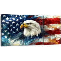Hieng American Flag Canvas Wall Art Decor,Patriotic Canvas Printing Art work Vintage Rustic Design,Wall Decor Living Room,Office,Bathroom（Only canvas）