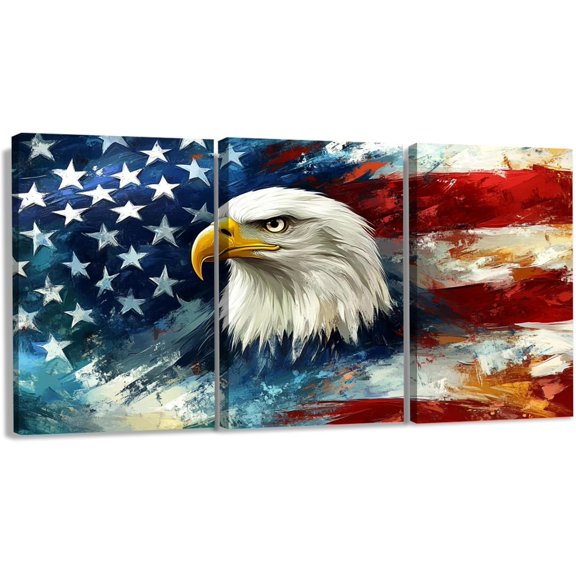 Hieng American Flag Canvas Wall Art Decor,Patriotic Canvas Printing Art work Vintage Rustic Design,Wall Decor Living Room,Office,Bathroom（Only canvas）