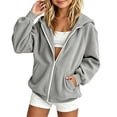 thumbnail image 2 of FASHOFT Zip Up Hoodies for Girls Loose Fit Long Sleeve Hooded Sweatshirts Lightweight Track Jackets Grey 7-9 Years, 2 of 4