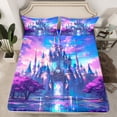 thumbnail image 2 of Feelyou Teens Mystic Castle Twin Sheet Sets, Blue Purple Twin Fitted Sheet, Dreamy Cherry Blossoms Flat Sheet, Ultra Soft Bedroom Decor, 3pcs, 2 of 7