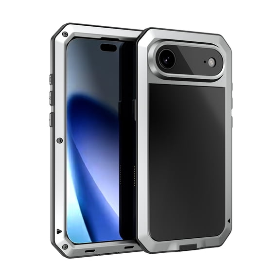 for iPhone Air Case, 360 Full Body Protective Cover Heavy Duty Shockproof Armor Aluminum Alloy Metal Case with Silicone Built-in Screen Protector for iPhone Air, Silver