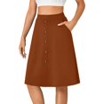 thumbnail image 7 of LWavelet Button-Front Midi Skirt with Side Pockets Women Daily Casual Structured Versatile Bottoms Light Brown S, 7 of 7