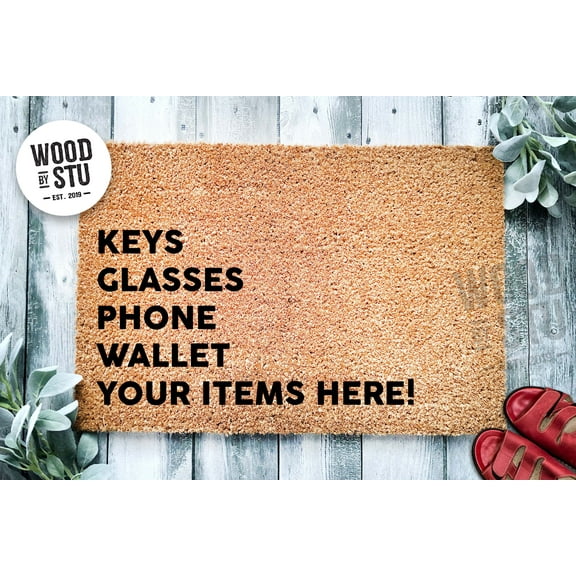 Customizable Personalized Keys Glasses Phone Debit Card | Funny Doormat | Welcome Mat | Funny Door Mat | Funny Gift | Home Doormat