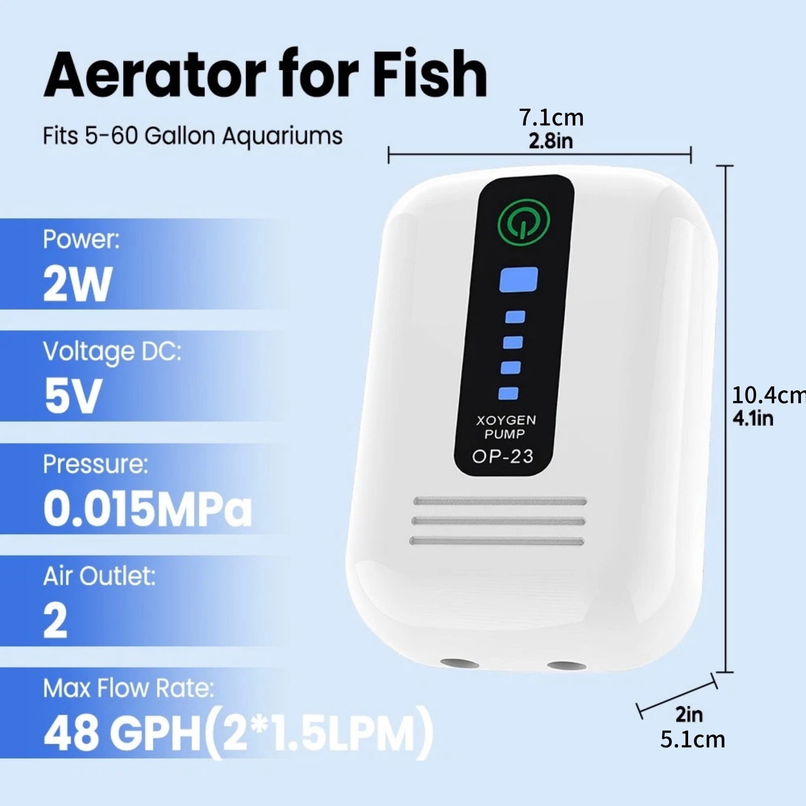 JIAHAOO Quiet Operation Aquarium Air Pump Plastic Shell 3W Low Power For Aquarium Bait Bucket Outdoor Fishing Activities