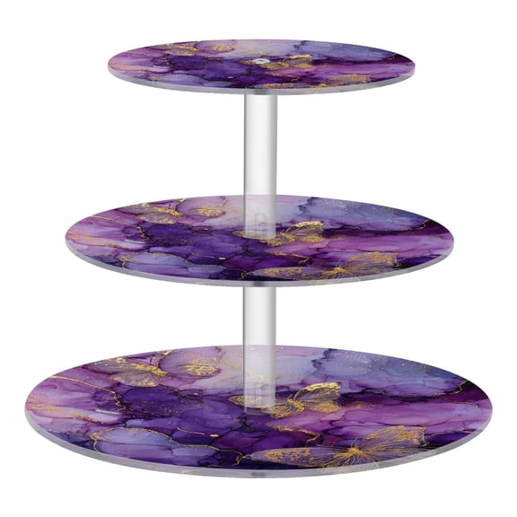 Wobogo Gold Trimmed Butterfly 3 Tier Acrylic Cake Stand with Clear Round Hold for Wedding Holiday Birthday Baby Shower Tea Party