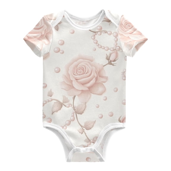 Roses and Pearl Vintage Pure Cotton Bodysuit Short Sleeve Pajamas One-Piece Romper Unisex 3 Months