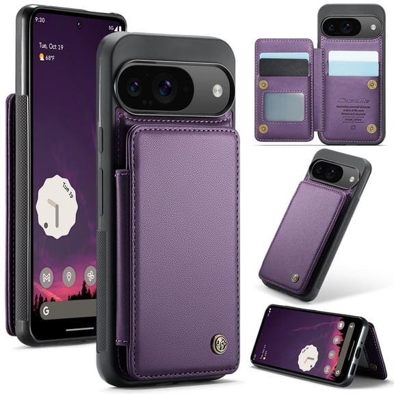 Decase Compatible with Google Pixel 9 / 9 Pro Wallet Case with Card Holder, RFID Blocking Credit Slots Kickstand Shockproof Business PU Leather Phone Cover for Women Men,Purple