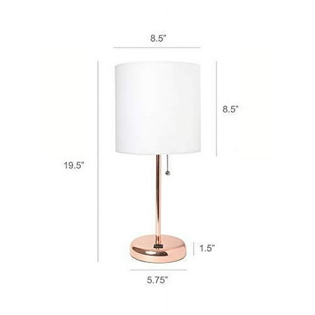 Limelights - Stick Lamp with USB charging port and Fabric Shade - White/Rose Gold