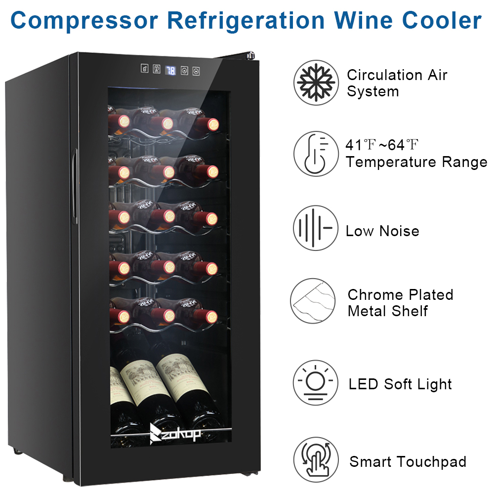 18 Bottle Compressor Wine Cooler Refrigerator w/Lock Large Freestanding  Wine Cellar For Red, White, Champagne or Sparkling Wine Digital  Temperature Control Fridge Glass Door Black