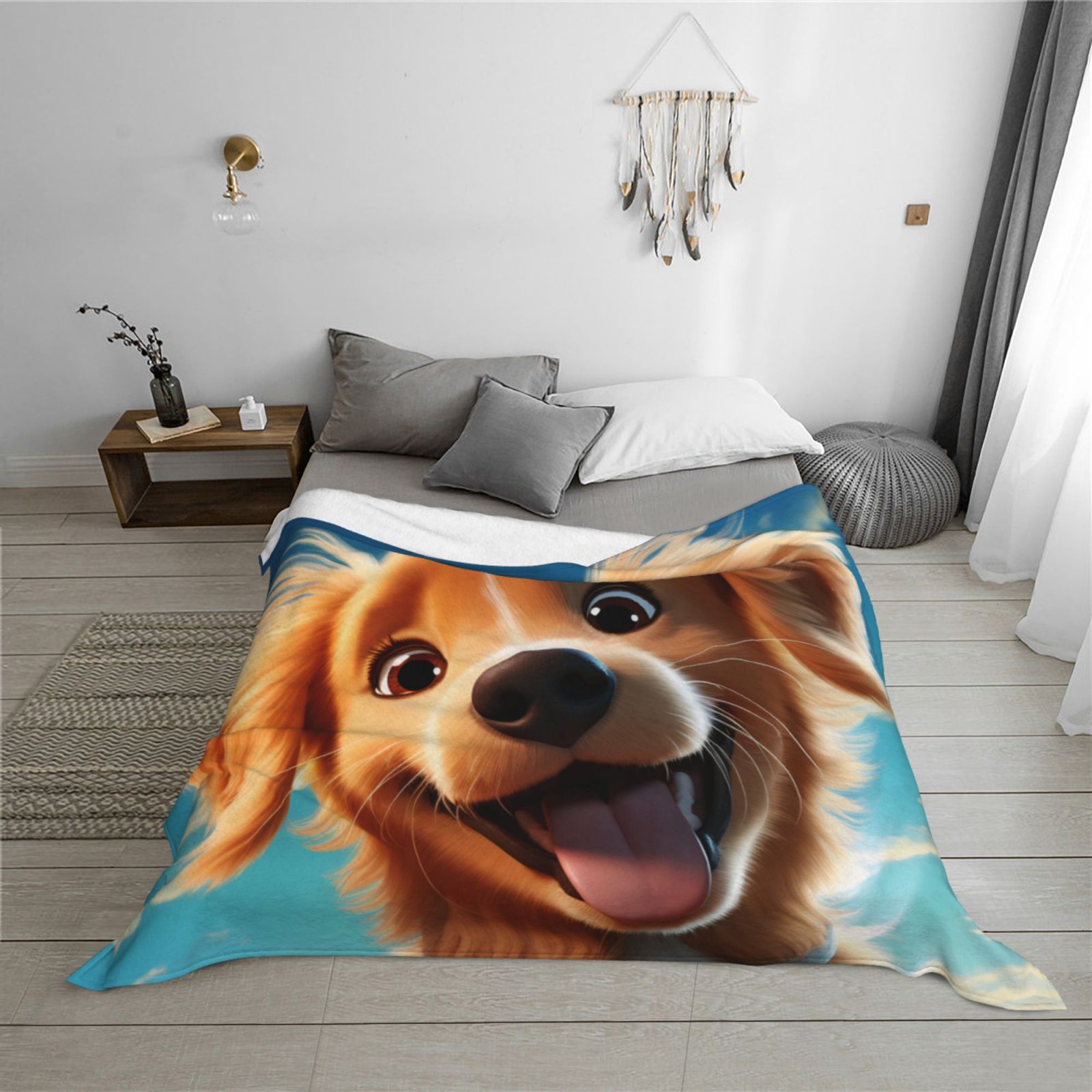 Throw Blanket for Couch - Blue Sky Cute Dog Soft Comfy Lightweight Cozy Warm Throw Blanket, Fuzzy Plush Flannel Blanket & Throws for Sofa and Bed All Season