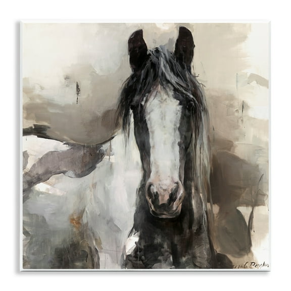 Stupell Industries Grey & Beige Horse Abstract Animals & Insects Painting Unframed Art Print Wall Art, 12 x 12