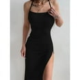 thumbnail image 6 of Sexy Black Long Bodycon Dress Women Summer Sleeveless Blackless Halter Neck Spaghetti Strap Dresses High Split Vestidos, 6 of 8