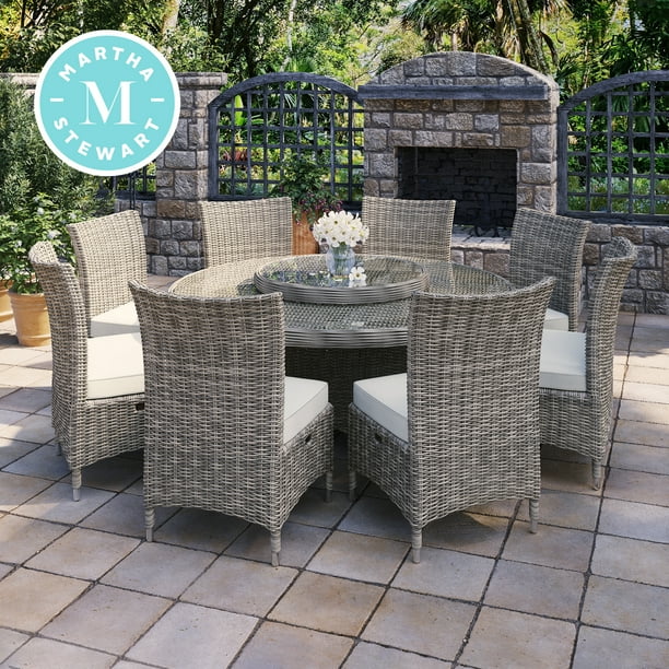 Martha Stewart Highfield 9 Piece Aluminum Frame Round Patio Dining Set Brown By Ove Decors Walmart Com Walmart Com