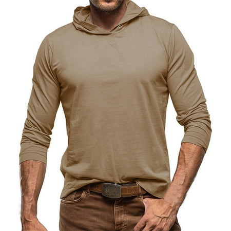 Clearance Sales Online Deals Ofreoo Men's Solid Color Pullover Long Sleeve T-shirt Hooded Base Top Long Sleeve Shirts