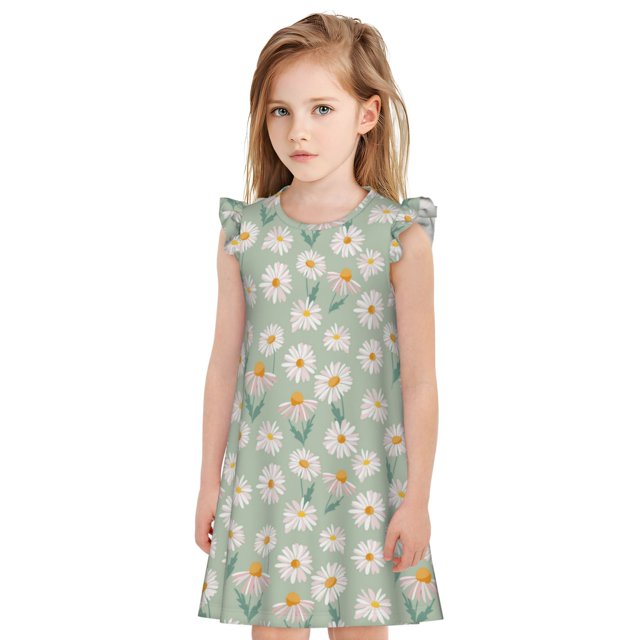 Balery Daisies Flowers Camisón de princesa para niñas, pijama de algodón con mangas abullonadas, suave y bonito.-Small
