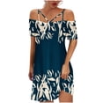 thumbnail image 2 of TIANEK Summer Dresses for Women Plus Size Short Sleeve Off-the-Shoulder Floral Mini Sun Dress Backless Short Junior Dresses, 2 of 4