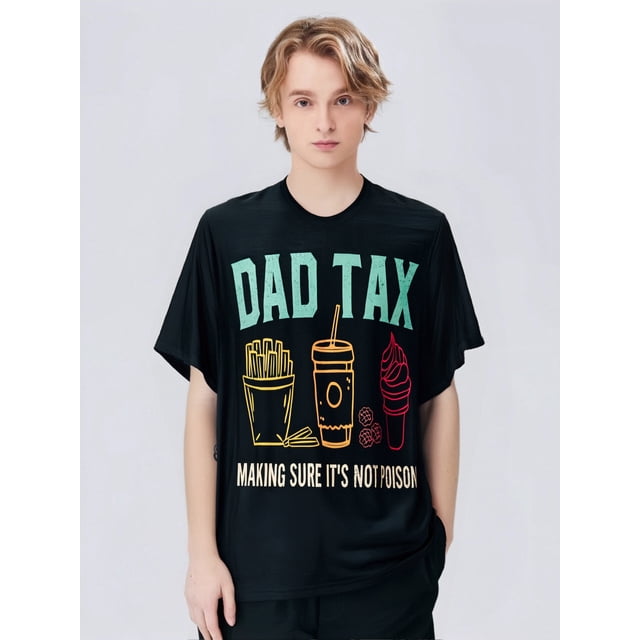 Graphic Playera, HombreDad Tax Print T-shirt, Trendy Cotton Tops Short Sleeve, Street Style Short Sleeve Tee, Comfort Fit Men's Tee, Crew Neck Tee, Ultra Soft, Breathable, Moisture Wicking, Casual S