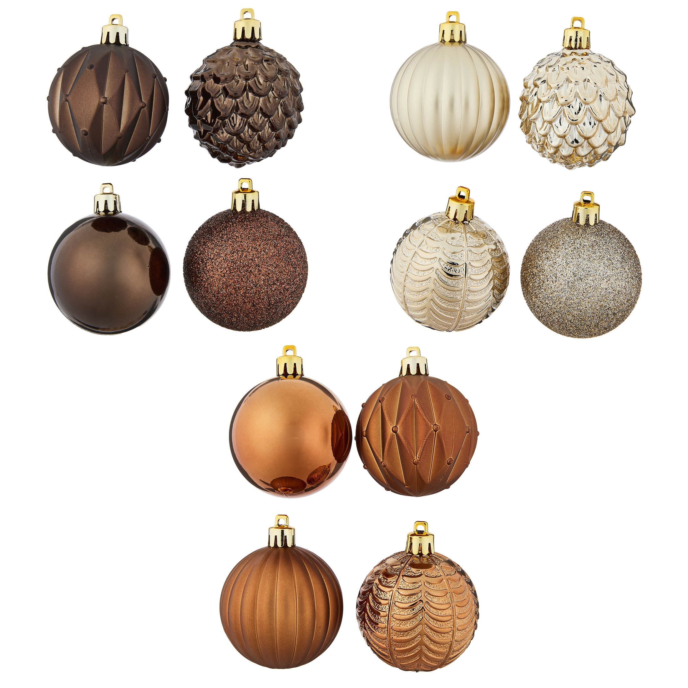 24-Count Bronze/Brown/Champagne Ball Shatterproof Christmas Ornaments, 2.8", by Holiday Time