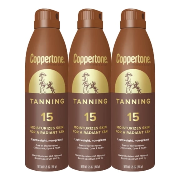 Coppertone Tanning Sunscreen Spray SPF 15, Broad Spectrum  5.5 Oz (Pack of 3)