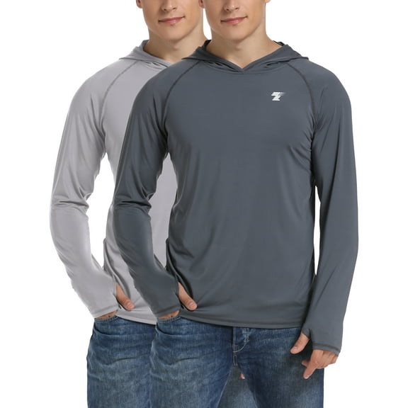 TELALEO 2 Pack Men's UPF 50 Fishing Shirts Sun Protection Lightweight Hoodie Performance Long Sleeve SPF UV Shirt for Outdoor Hiking Running Swimming L
