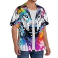 thumbnail image 2 of Sikiie Cool Colorful Wolf Men's Wrinkle Free Untucked Cuban Shirt Business Casual Button Down Shirts Short Sleeve ShirtSmall, 2 of 5