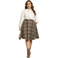 thumbnail image 3 of DARING DIVA Women's Plus Vintage Plaid Elastic A-Line Skirt with Pockets 1X Brown, 3 of 6