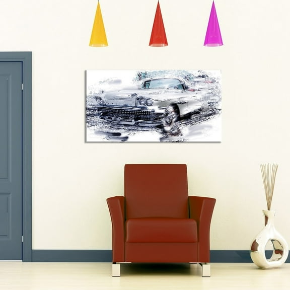 DESIGN ART Grey Muscle Car Small Gallery Wrapped Canvas