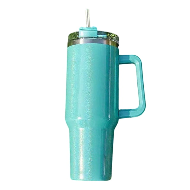 Vaso de 40 oz con asa y tapa con pajita, taza de viaje de acero inoxidable reutilizable y aislada que mantiene las bebidas frías, botella para agua, té helado o café