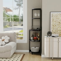 5 Tier Corner Shelf with Led Light and Usb Plug,With Glass Holder,Tall Standing Shelf for Wall Corner,Narrow Bookshelf,Black Steel Furniture Primary Living Space Display Shelving Etageres