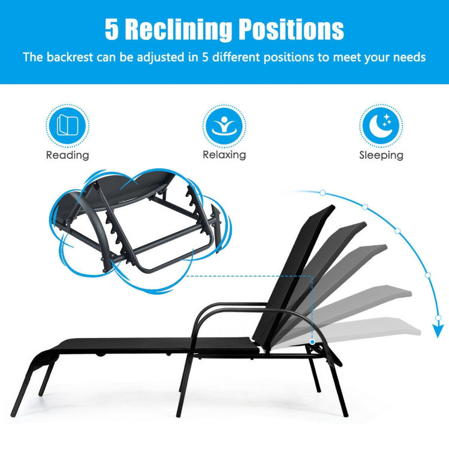 Aimee Lii Adjustable Patio Chaise Folding Lounge Chair with Backrest, Patio Loungers, Black Aimee Lii Adjustable Patio Chaise Folding Lounge Chair with Backrest, Patio Loungers, Black