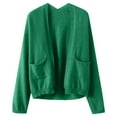 thumbnail image 4 of Womens Cardigans Lightweight with Pockets Long Sleeve Open Front Sweaters Casual Loose Knitted Outwear Coat (Green L), 4 of 4