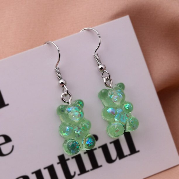 Pendientes colgantes de goma de oso de resina con lentejuelas para niña, regalo de cumpleaños, pendientes coloridos de animales de dibujos animados, joyería sencilla y bonita Tan Jianjun unisex