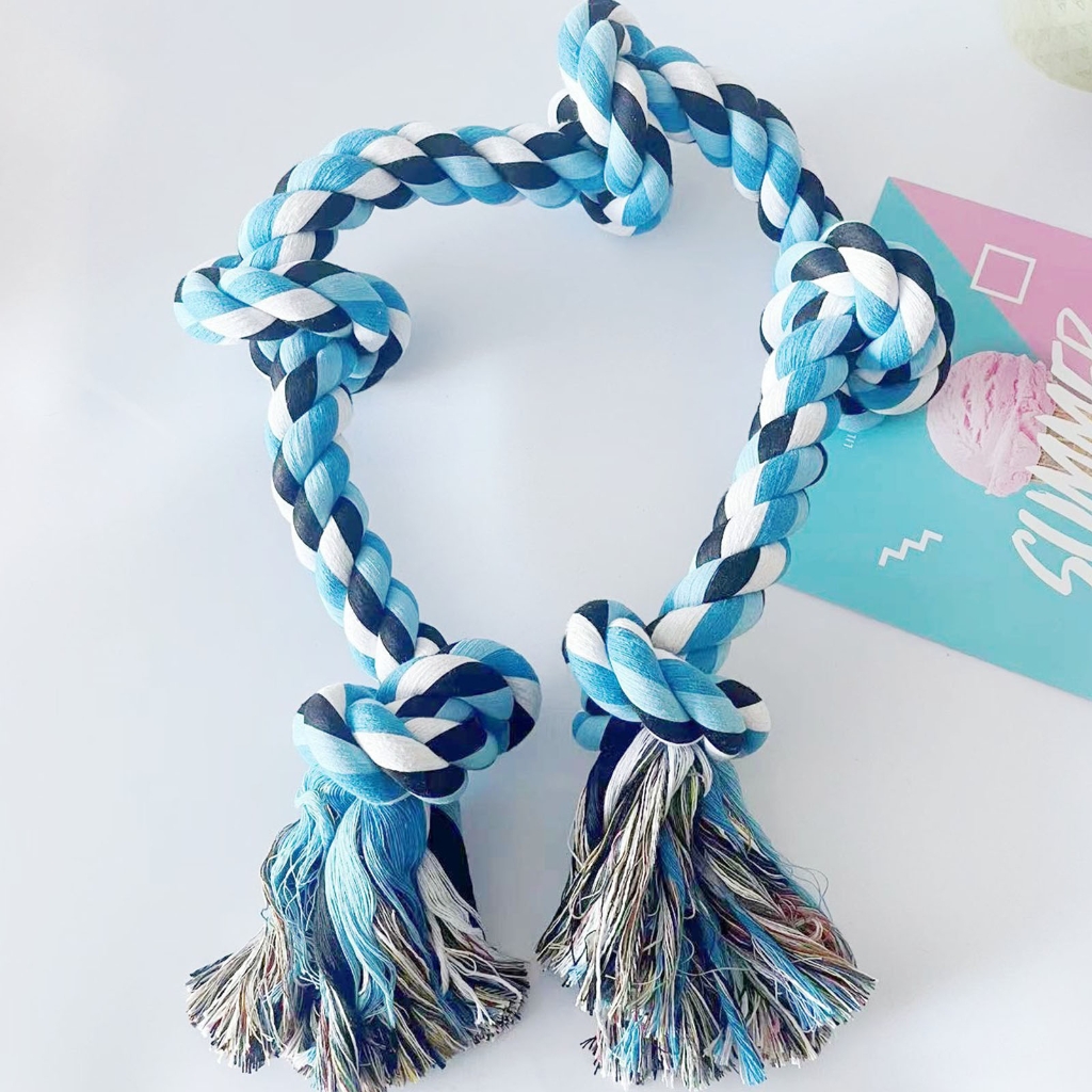 Strong Braided Dog Rope Toy with 5 Knots for Aggressive Chewer Interaction Teething Chewing Indoor Outdoor Exercise Toy