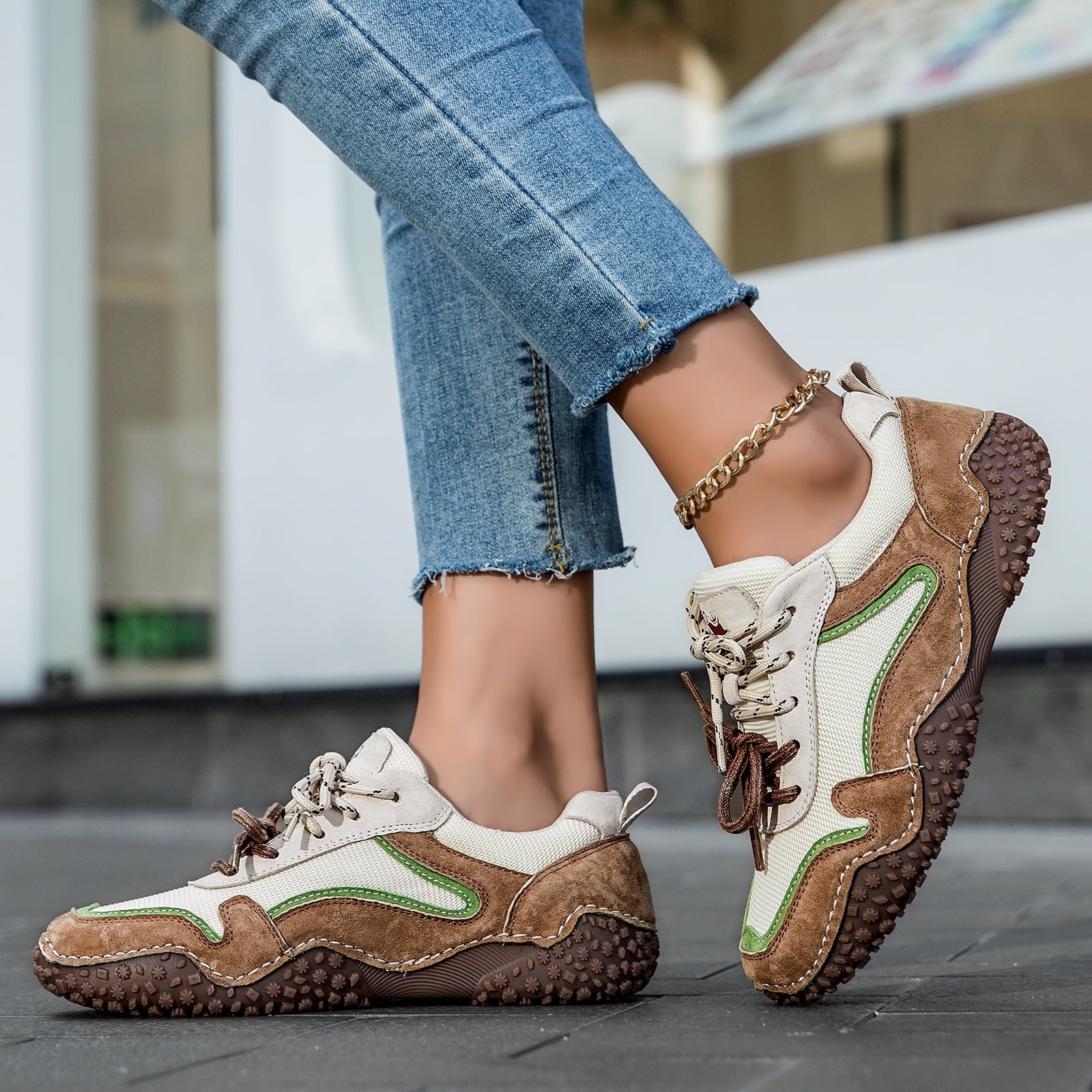ZELAND Men's & Women's Big Size Genuine Leather Casual Outdoor Hiking Shoes - Breathable, Anti-Slip, Pigskin Top-Layer Leather Sports Sneakers, All Seasons