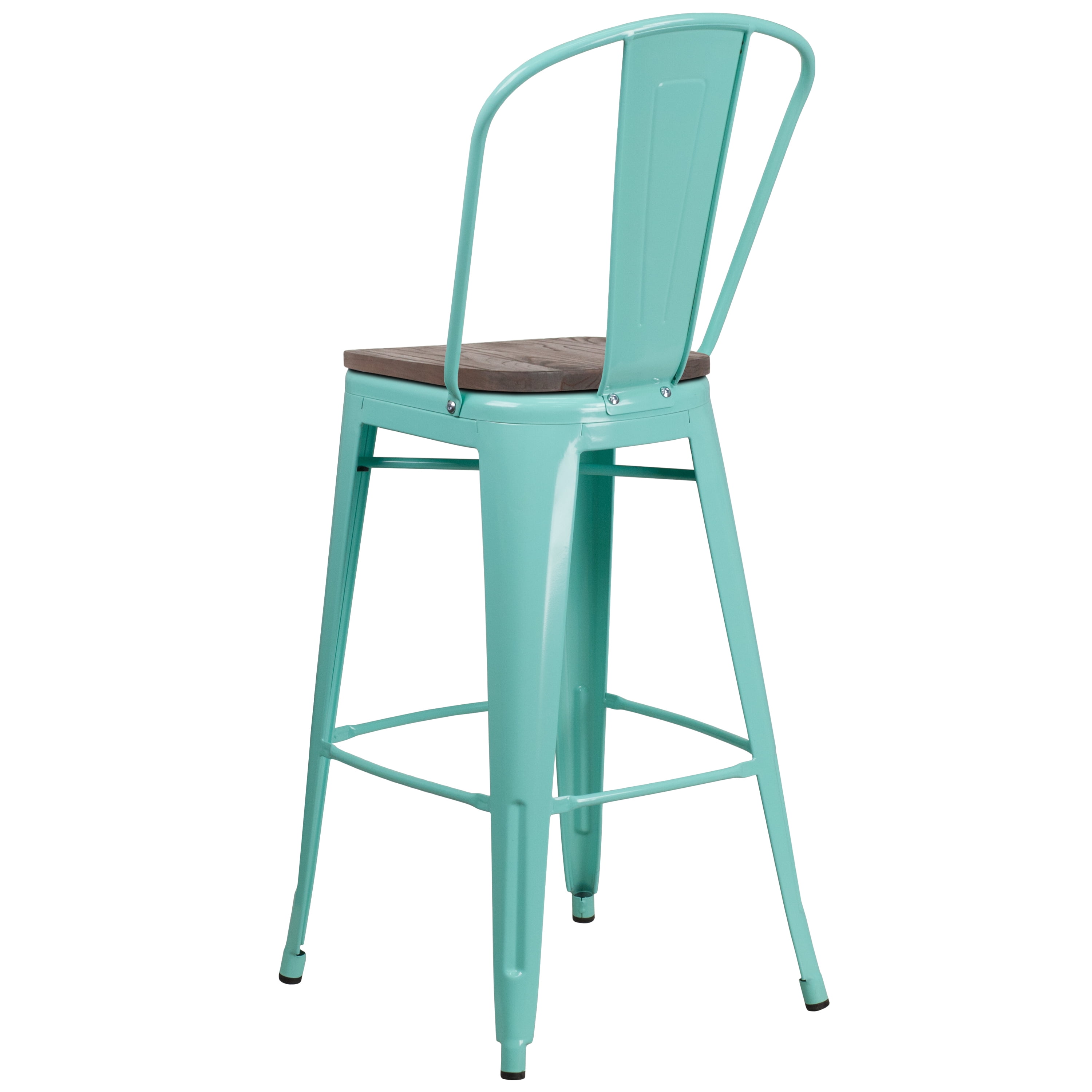 Flash Furniture 4 Pk. 30" High Mint Green Metal Barstool with Back and Wood Seat