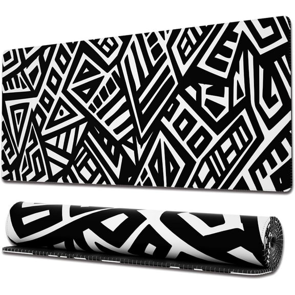 Gaming Mouse Pad with Stitched Edges, Abstract Line Art Mouse Pad, Extended XL Mousepad with Anti-Slip Base, Cool Large Mouse Pad for Desk, 31.5 x 11.8 in, Black