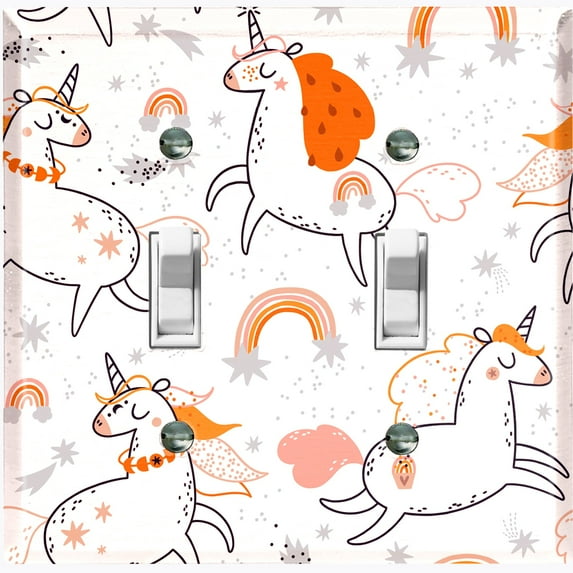 Metal Light Switch Plate Cover Magical Orange Rainbow Unicorn UNI008